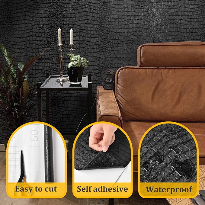 Fititem Black Peel and Stick Wallpaper 787inL 17.3inW Black Contact Paper - Image 2