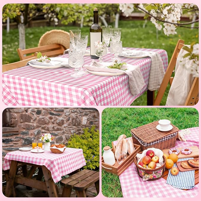 Kochorie 54 Inch x 300 Ft Light Pink Checkered Plastic Table Cloth Roll - Image 7