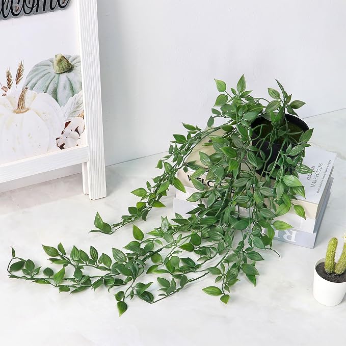 Fake Hanging Plants Artificial Small Potted Plants Mandala Leaves Faux Vines - Image 5