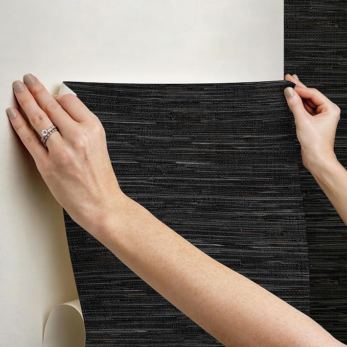 NuWallpaper Black Grassweave Peel and Stick Wallpaper, Textured Removable - Image 7