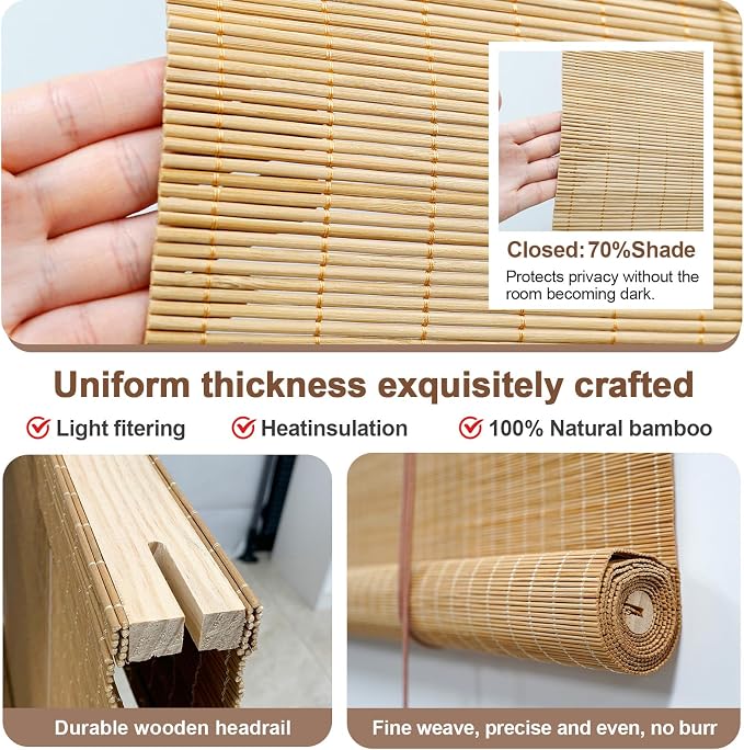No Tool No Drill Bamboo Blinds for Interior Windows, Bamboo Shades for Indoor - Image 4