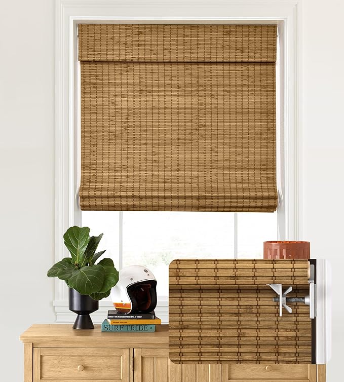 LazBlinds No Tools No Drill Cordless Bamboo Roman Shades, Privacy Blinds by LazBlinds