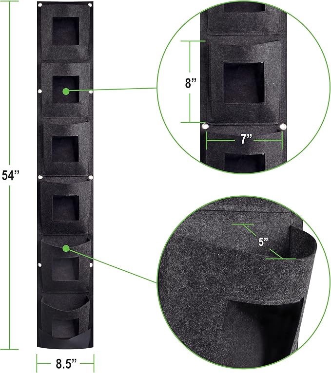6 Pocket Vertical Grow Bag, Hanging Wall Garden Planter, Indoor Outdoor - Image 4