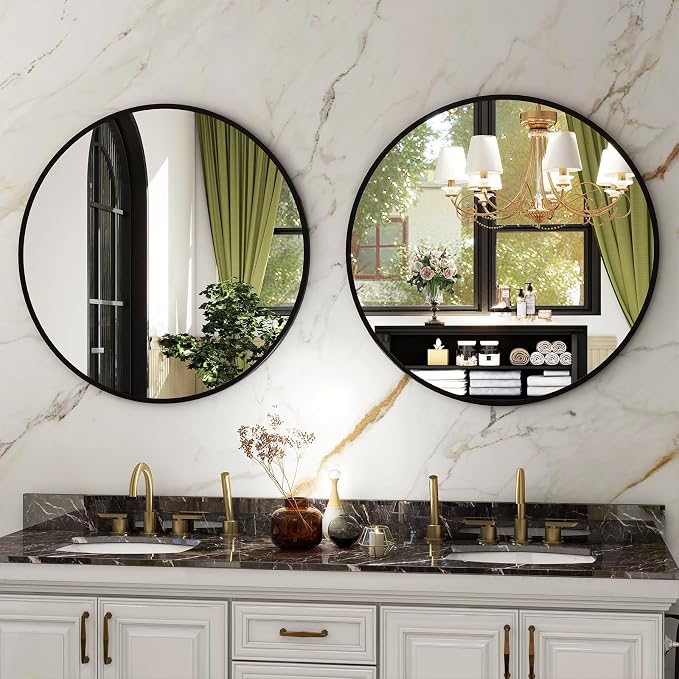 HARRITPURE Round Mirror 19.6 Black Wall Mounted Circle Mirrors Vanity Mirror - Image 7