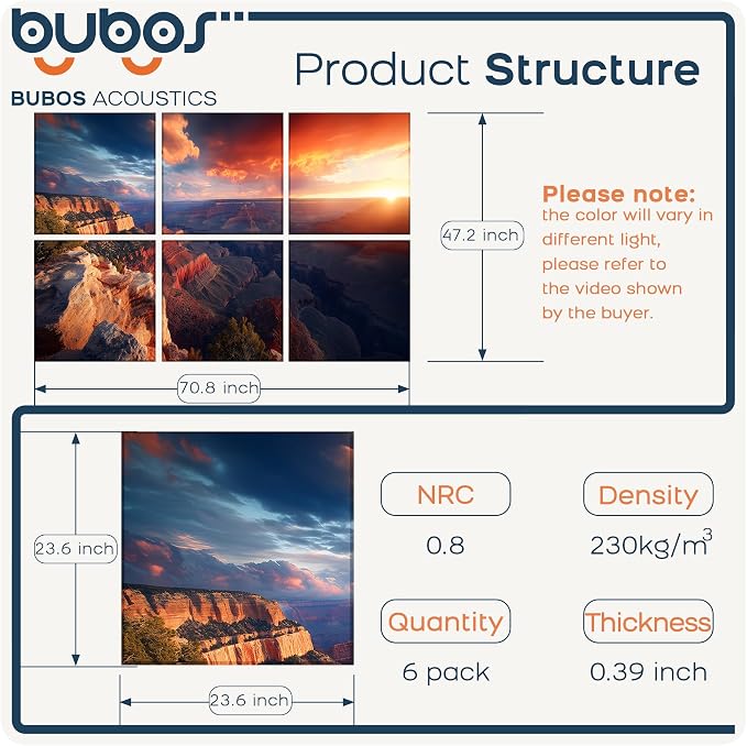 BUBOS 6 Pack Art Acoustic Panels, 70.8" x 47.2" Sound Absorbing Wall Decor - Image 2