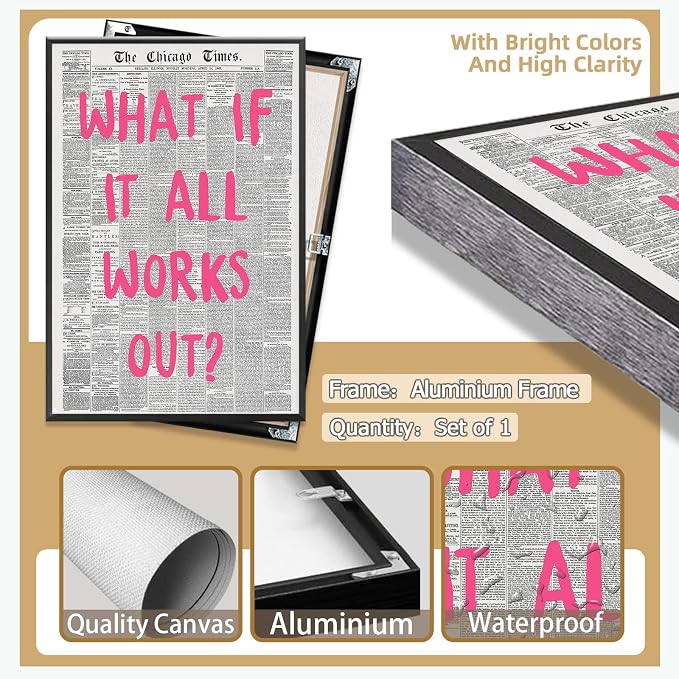 Liyark Retro Trendy Newspaper Canvas Wall Art 'What If All Works Out' Poster - Image 2