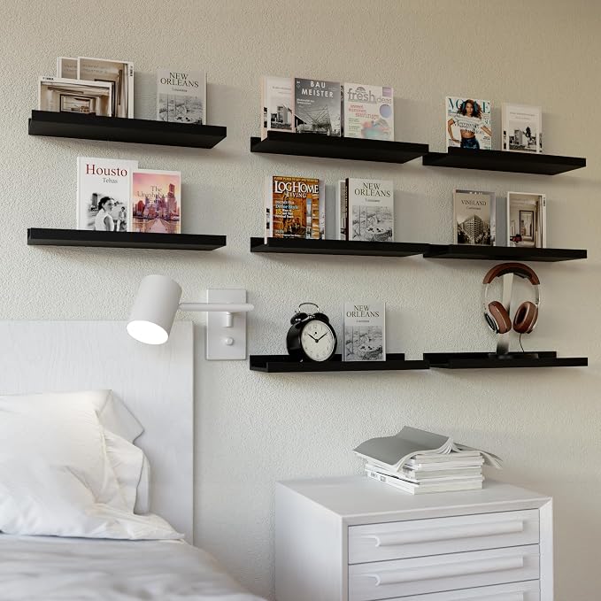 RICHER HOUSE 8 Set Black Floating Wall Mounted Shelves, Nursery Hanging Book - Image 2