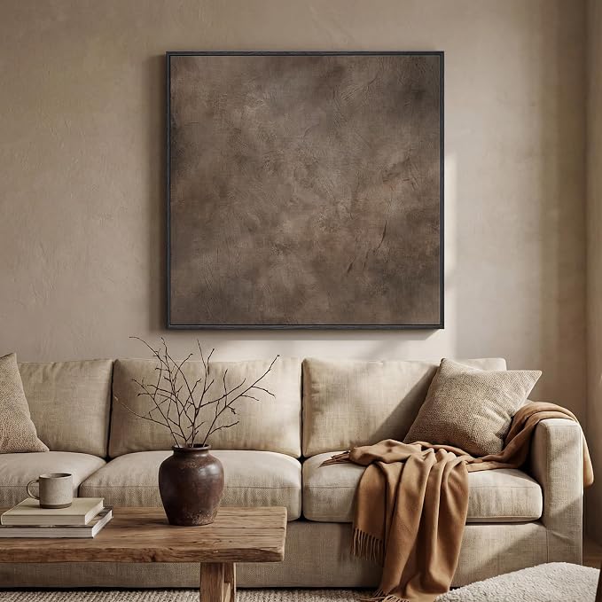 Framed Neutral Abstract Wall Art, Modern Brown Canvas Prints Artwork - Image 3