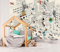 XMPMBM-Cartoon Comics City Nursery Room Fabric Wallpaper Kids Bedroom by XMPMBM-Wallpaperthatwontpeeloff