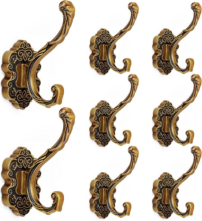 Zonon 8 Pcs Antique Gold Wall Hooks Set Vintage Coat & Towel Hooks by Zonon