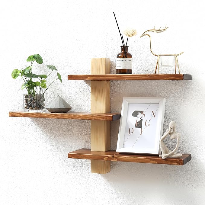 GRID FORTE Wood 3 Tier Floating Shelf, Large Minimalist Wall Shelves, Mid by GRIDFORTE