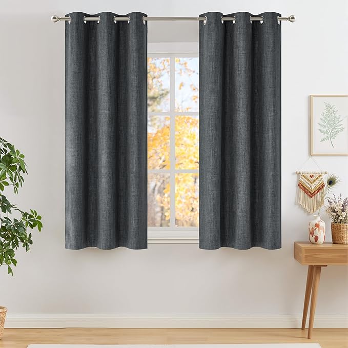 NICETOWN Short Faux Linen Charcoal Gray Blackout Curtains 63 inches Long by NICETOWN