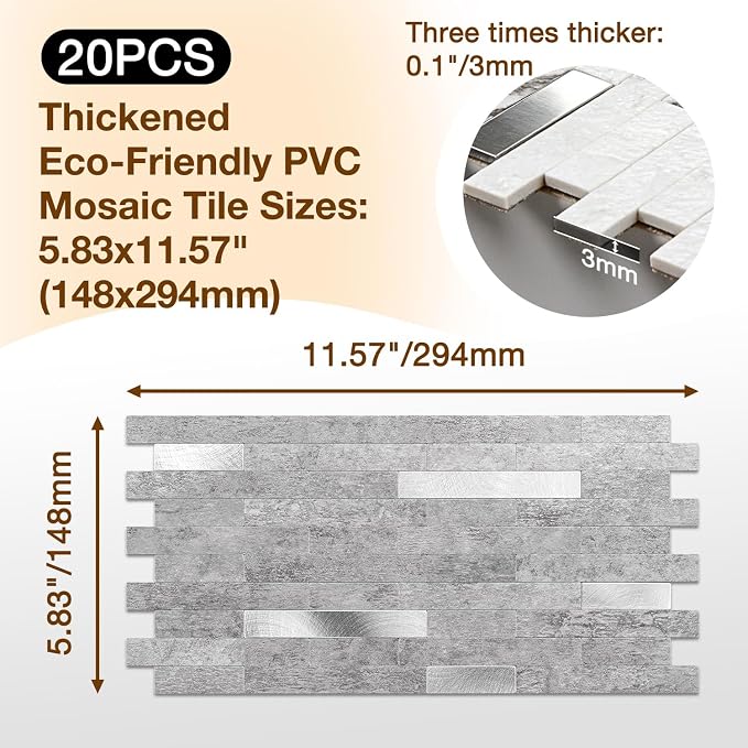 Peel and Stick Backsplash Tile Waterproof Removable PVC Wall Sticker 3D Faux - Image 3