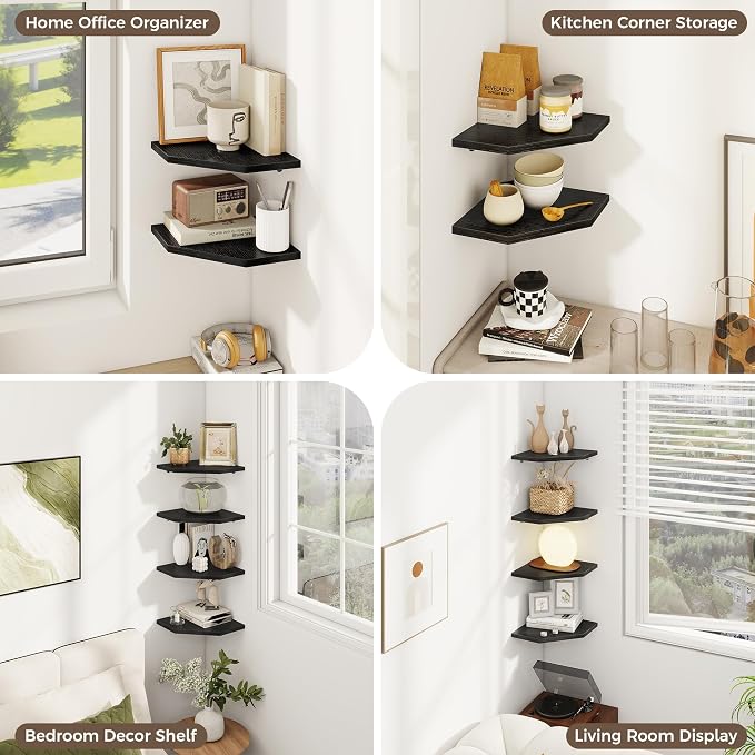 Corner Shelves 2-Pack for Bathroom & Kitchen, Space-Saving Floating Corner Wall - Image 4
