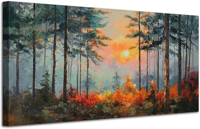 Ardemy Sunset Pines Wall Art Hand-Painted Texture Forest Canvas Painting by Ardemy