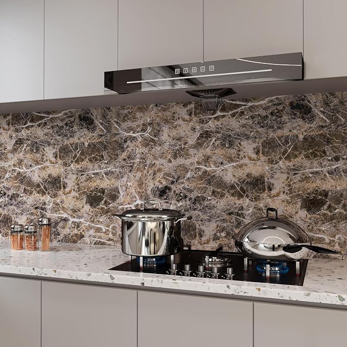 BAYYA Extra Wide Marble Granite Peel and Stick Wallpaper Brown Thicken - Image 3