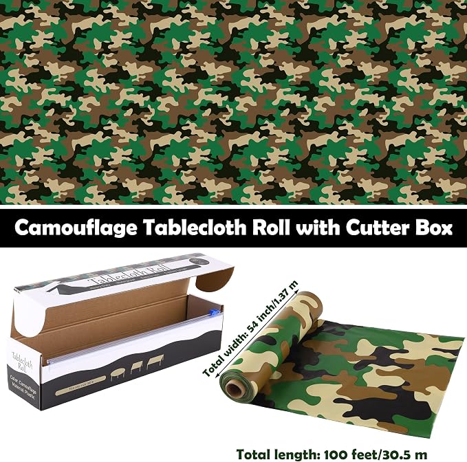 Kochorie 100 Ft x 54 Inch Camo Tablecloth Roll Camouflage Table Cover - Image 2