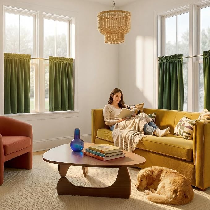 NICETOWN Olive Green Velvet Valance Curtains - Image 2