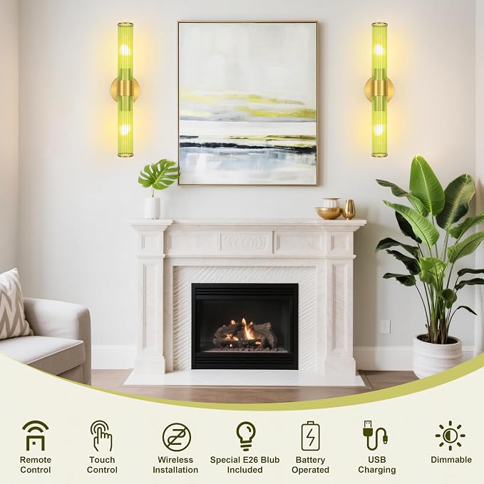 Morauroral Gold Battery Operated Wall Sconces Set of 2, Rechargeable Wall Lights - Image 3