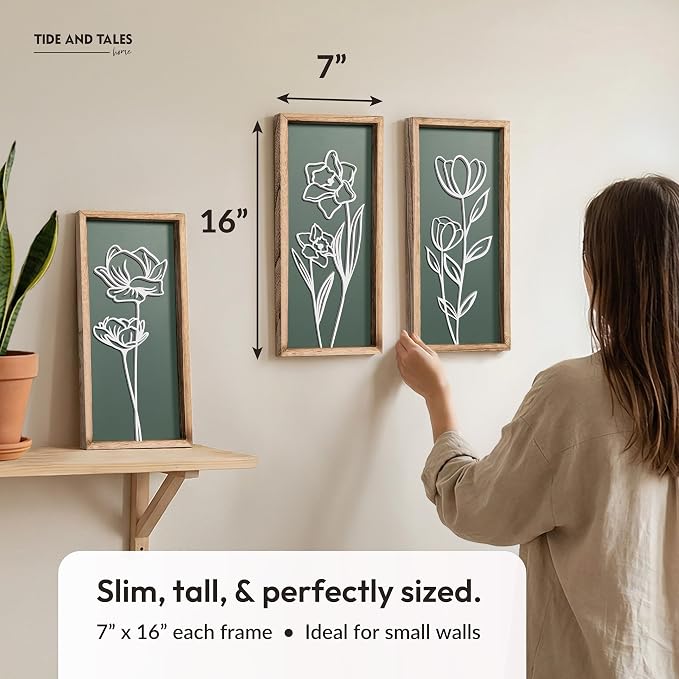 3D Floral Green Wall Art Lightweight, Wooden Ready-to-Hang Boho Framed Wall Art - Image 3