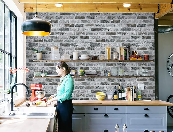Guvana 17.3"×394" Brick Wallpaper Grey Self Adhesive Wallpaper 3D Brick Peel - Image 2
