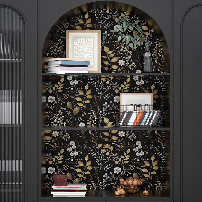Laatse Boho Wallpaper Peel and Stick Dark Floral Wallpaper 17.5in x118in - Image 3