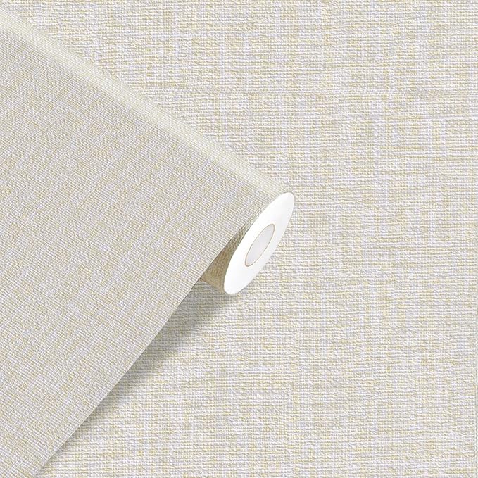 Yancorp 24"x120" Textured Fabric Cream Faux Grasscloth Peel and Stick Wallpaper by YancorpHomeDecor