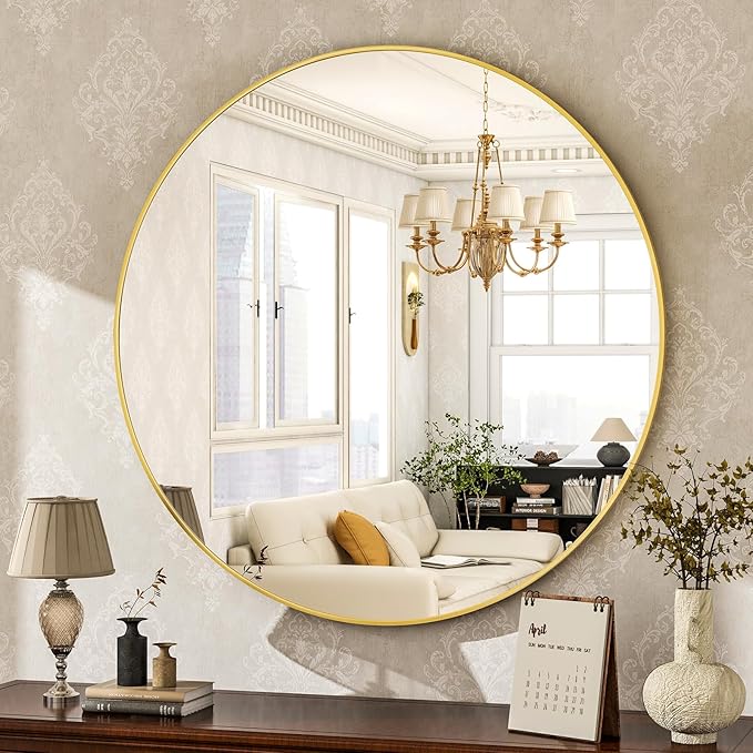 HARRITPURE Round Mirror 19.6 Gold Wall Mounted Circle Mirrors Vanity Mirror by HARRITPUREHome