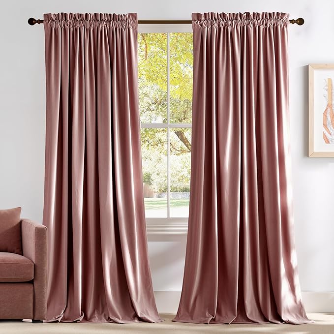NICETOWN Wild Rose Velvet Curtains, Rod Pocket Velvet Drapes, Media Movie by NICETOWN