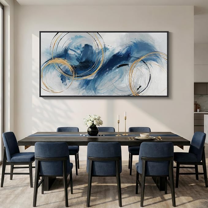 Extra Large Framed Navy Blue Abstract Canvas Wall Art - Image 3