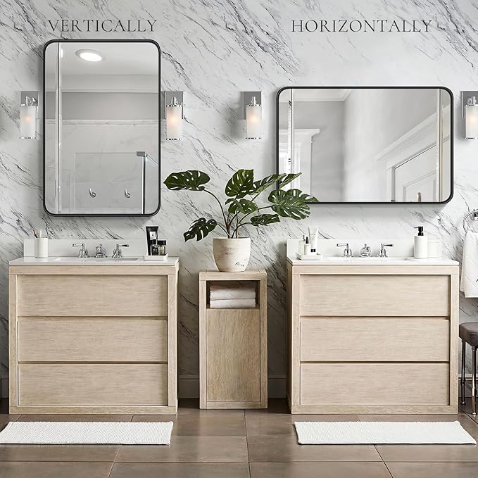 Bathroom Mirror for Wall, 40x30 Inch Rectangle Mirror, Matte Black Metal Framed - Image 4