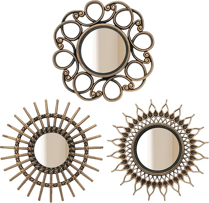 Retro Gold Mirrors for Wall Pack of 3. Round Mirrors. Decorative Mirrors.Small by MCCxxii