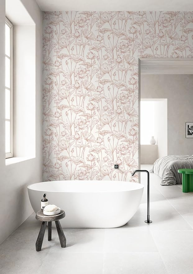 Timeet Floral Peel and Stick Wallpaper White and Pink Vintage Contact Paper 16" - Image 2