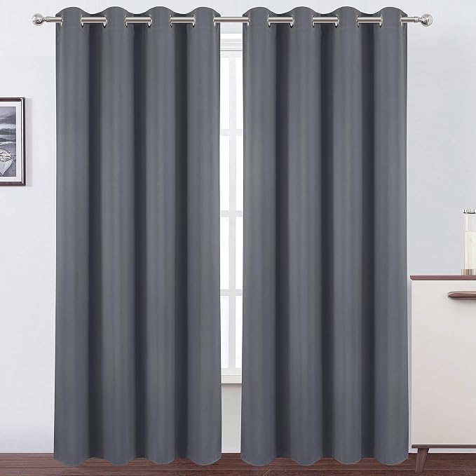 LEMOMO Blackout Curtains 52 x 84 Inch Long Grey Curtains Set of 2 Panels by Lemomo