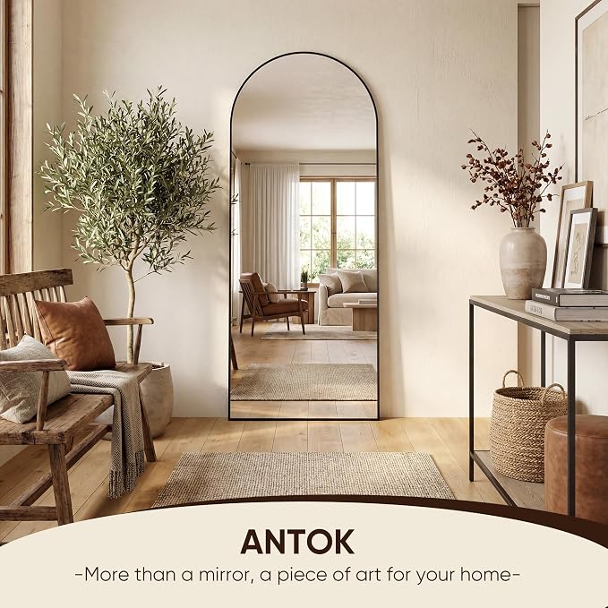 Antok 64" x21” Arched Full Length Floor Mirror, Free Standing/Wall Mount/Leaning - Image 4