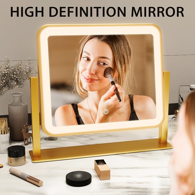 ROLOVE Gold Lighted Makeup Mirror, 3-Color Dimmable Lighting, 360° Rotation - Image 5
