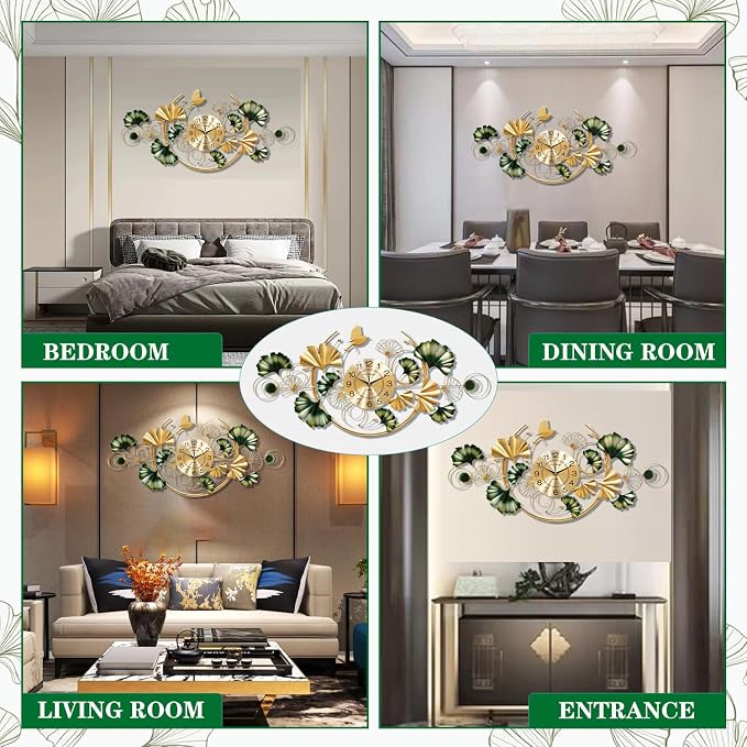 Big Wall Clock, Unique Ginkgo Leaf Decorative Wall Clocks, Luxury Metal Gold - Image 7