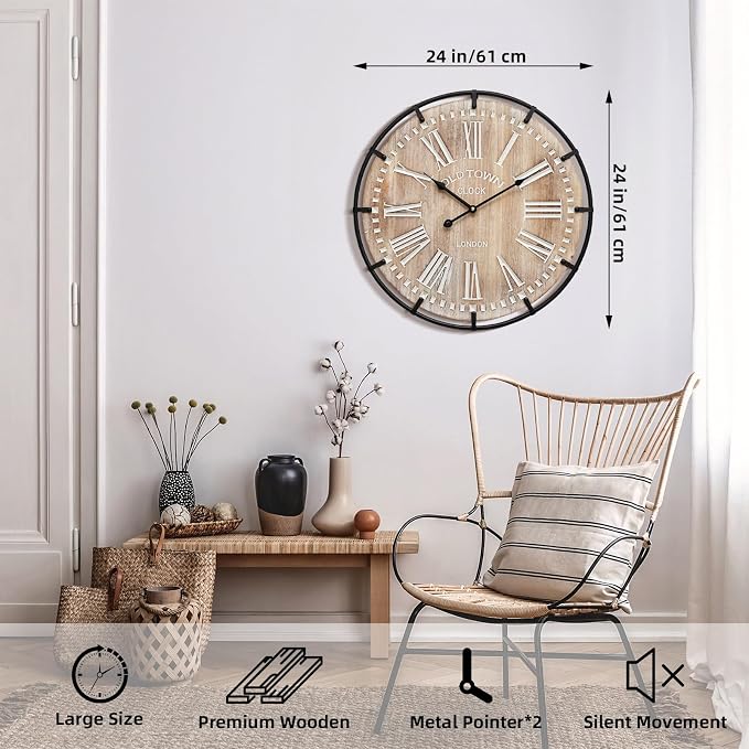 24 Inch Large Farmhouse Wall Clock - Image 2