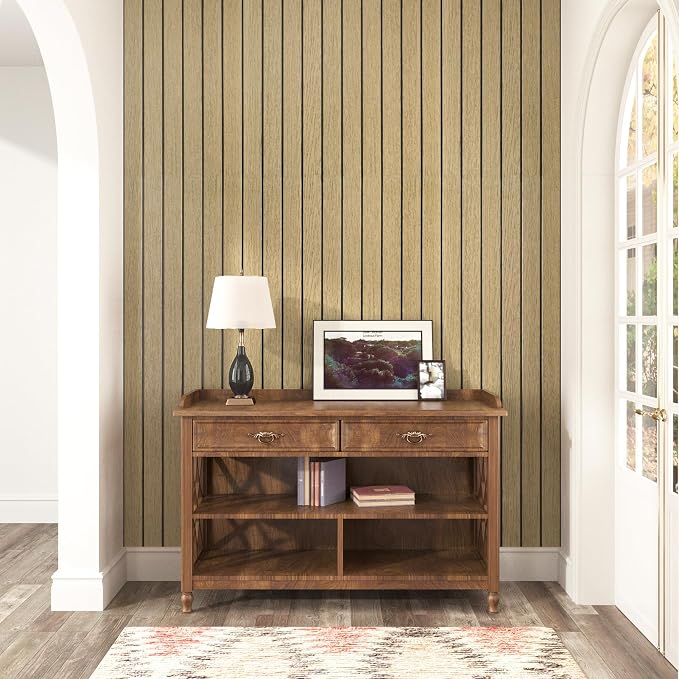 Brown 3D Wood Wall Panels Peel and Stick Fluted Wall Slat Panels 23.6"x197" - Image 3