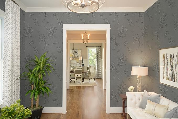 Erfoni 118"x17.7" Gray Peel and Stick Wallpaper Thicken Floral Embossed Contact - Image 6