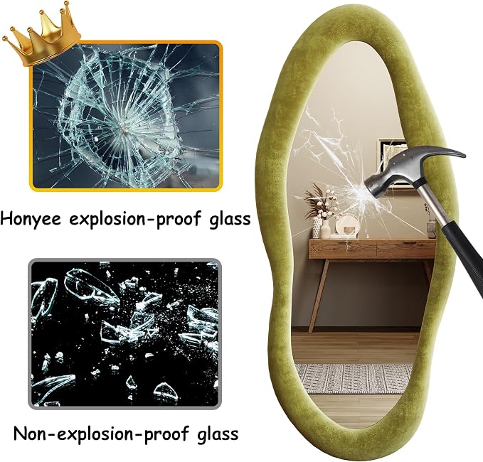 Honyee 55" x 24" Wavy Mirror, Flannel Wrapped Wooden Frame, Irregular Hanging - Image 6