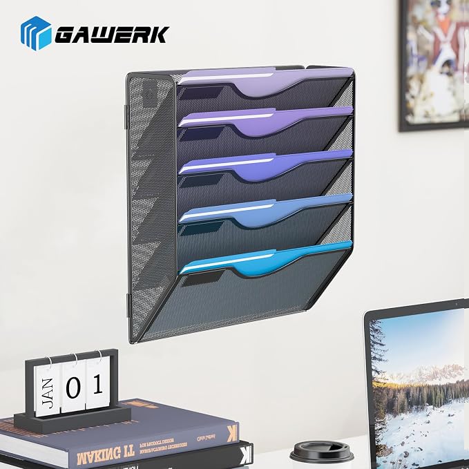 Gawerk 5 Tier Hanging Wall File Organizer, Mesh Mail Paper Orgnization Hanging - Image 6