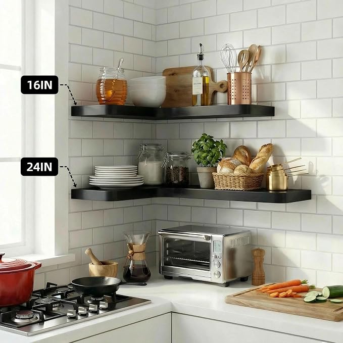 16 Inch Solid Wood Floating Corner Shelves 3 Pack - Image 2