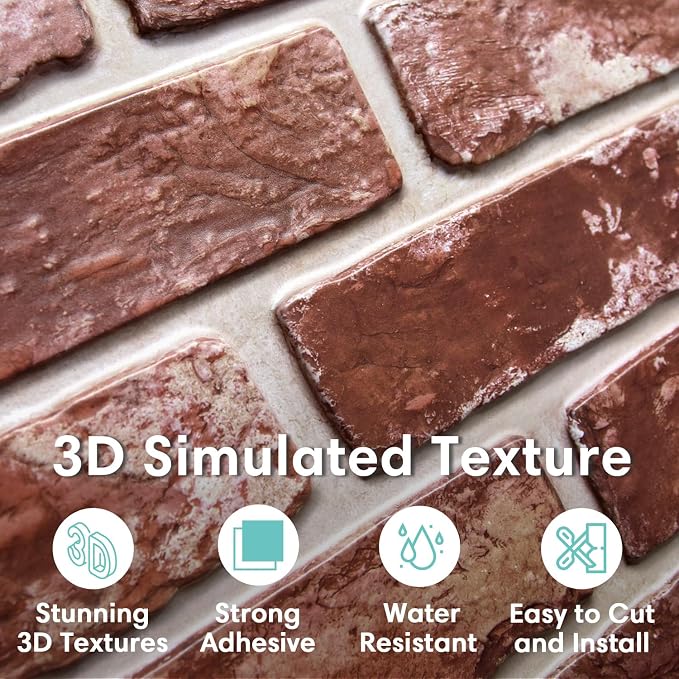 Commomy 3D Peel and Stick Brick, Ultralight Thin PVC Faux Brick Wall Panels - Image 2