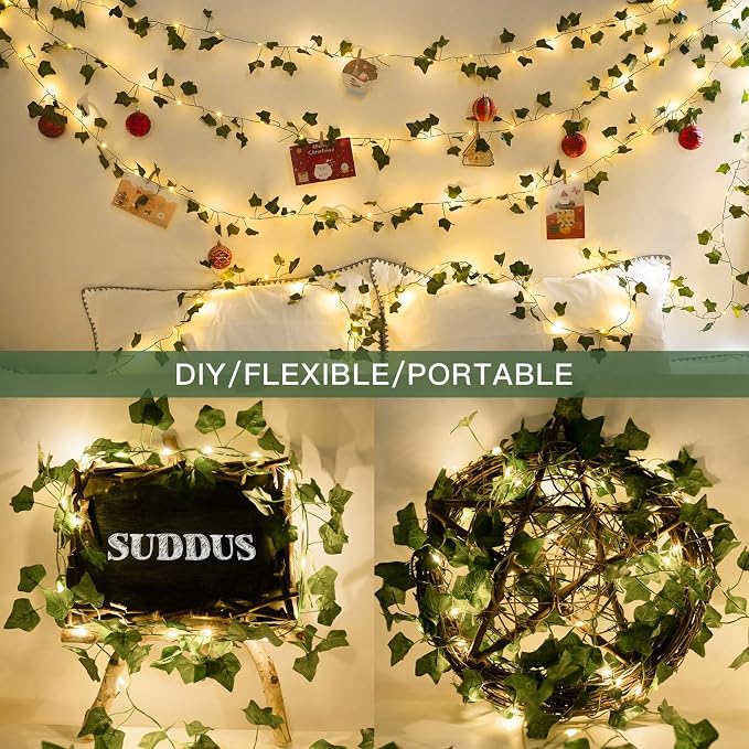 suddus Vine with Fairy Lights Battery Operated, 33ft 100 LED Ivy String Lights - Image 6