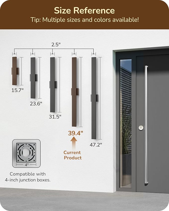 EDISHINE 2 Pack Modern Outdoor Wall Lights Dimmable, 39.3" Rectangular Outdoor - Image 2