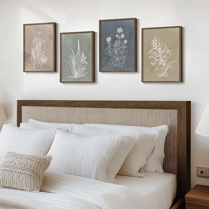 Framed Boho Botanical Wall Art for Living Room, 4 Piece Rustic Floral Canvas - Image 8