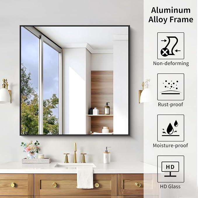 KOCUUY Black Bathroom Mirror, 36x36 Inch Square Mirror - Image 6