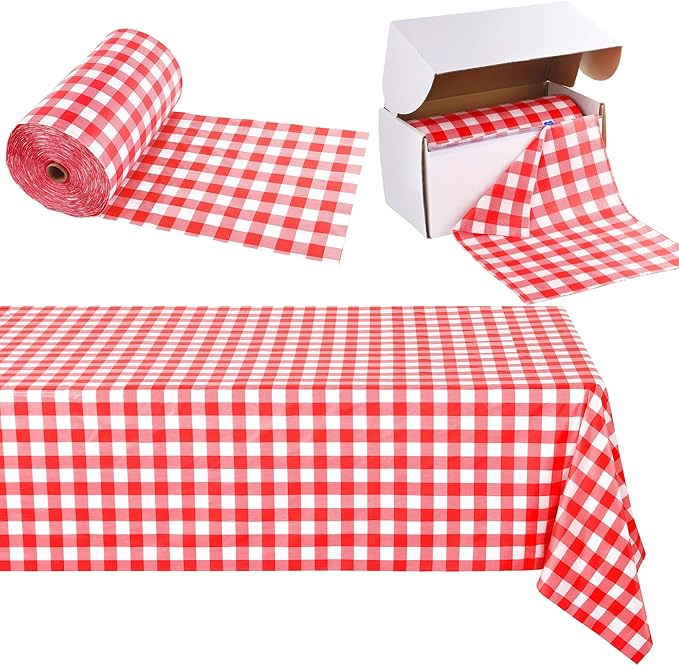 Kochorie 54 Inch x 500 Ft Red Checkered Plastic Table Cloth Roll Disposable by Kochorie