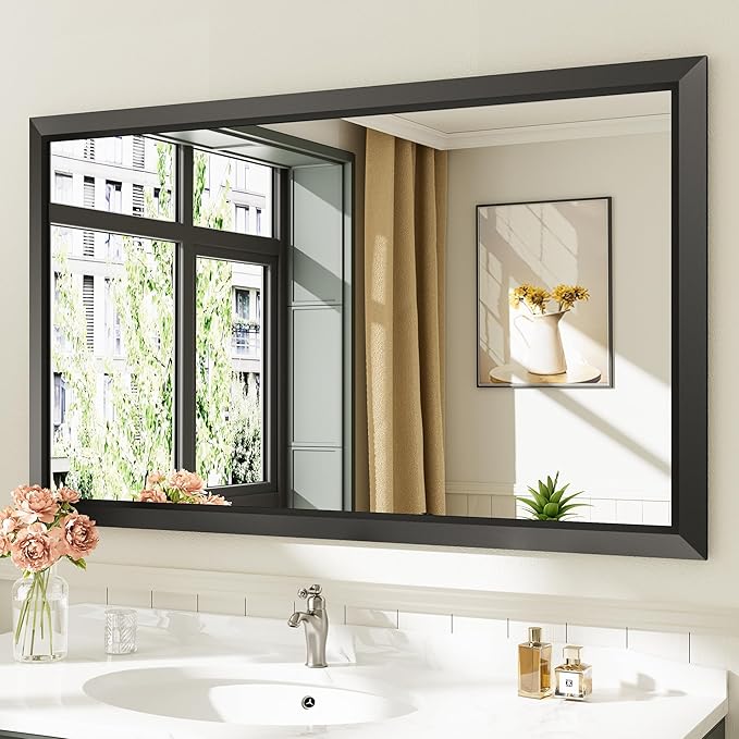 Briivue 50x30 Inch Black Bathroom Mirror by Briivuemodernmirrors